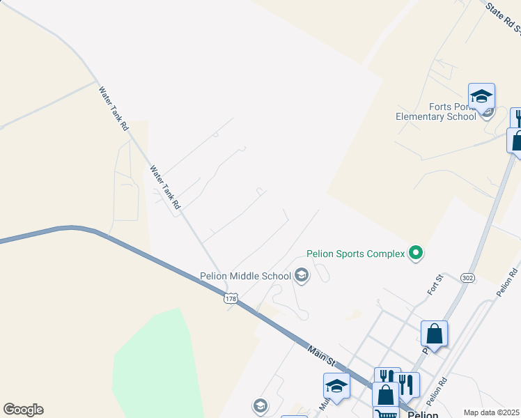 map of restaurants, bars, coffee shops, grocery stores, and more near 283 Summerland Court in Pelion