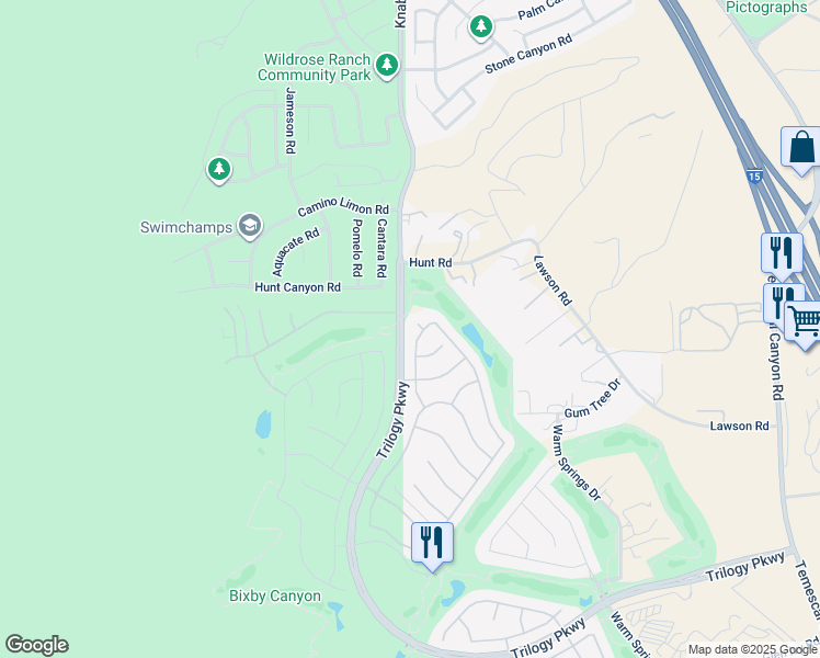 map of restaurants, bars, coffee shops, grocery stores, and more near 23793 Carrizo Gorge Court in Corona