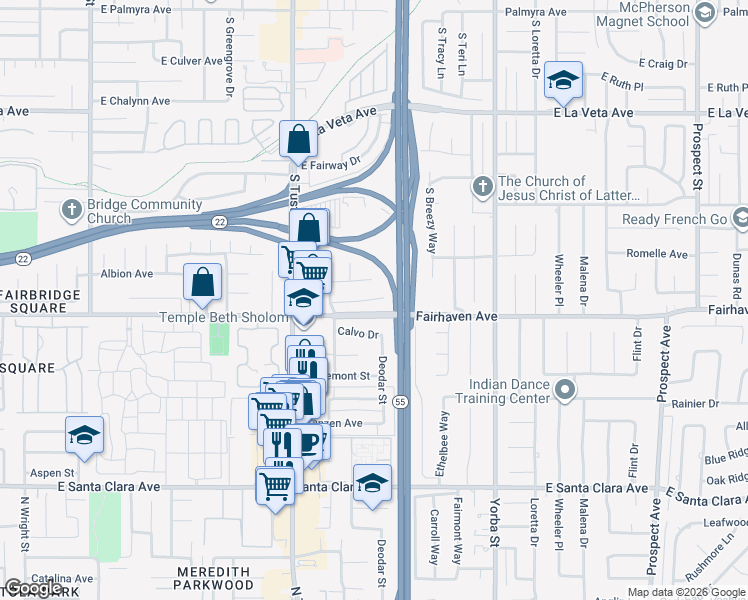map of restaurants, bars, coffee shops, grocery stores, and more near 1949 East Stearns Avenue in Orange