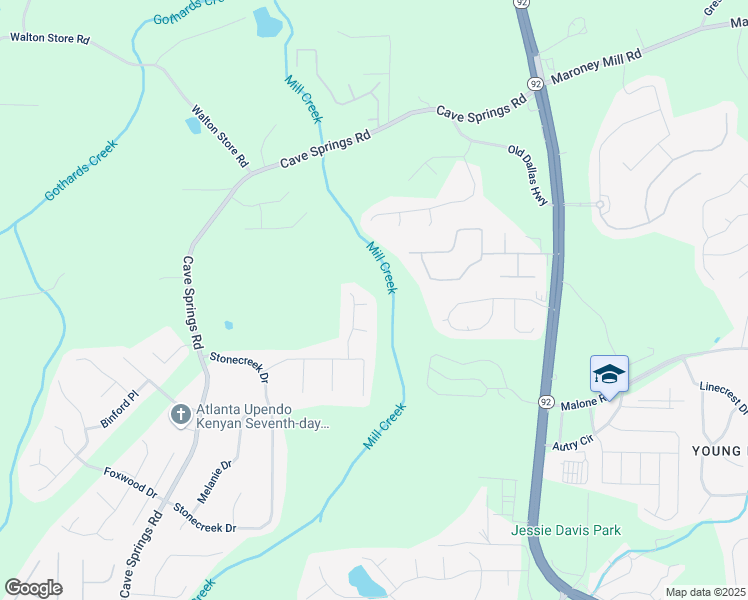 map of restaurants, bars, coffee shops, grocery stores, and more near 6925 Stonetrace Court in Douglasville