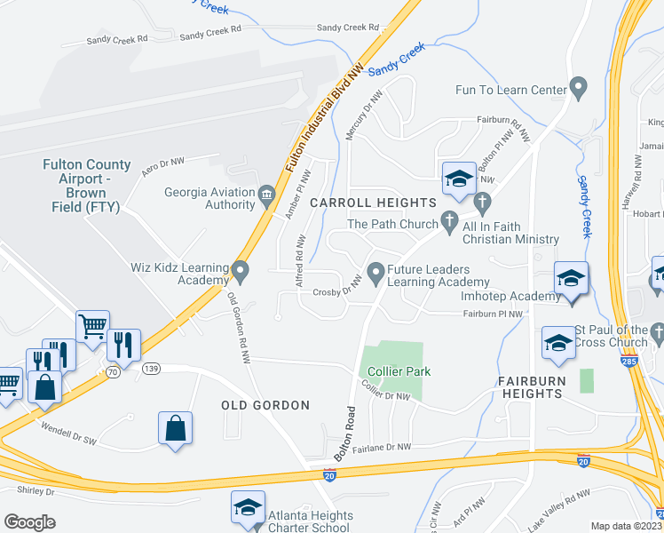 map of restaurants, bars, coffee shops, grocery stores, and more near 3731 Adkins Road Northwest in Atlanta