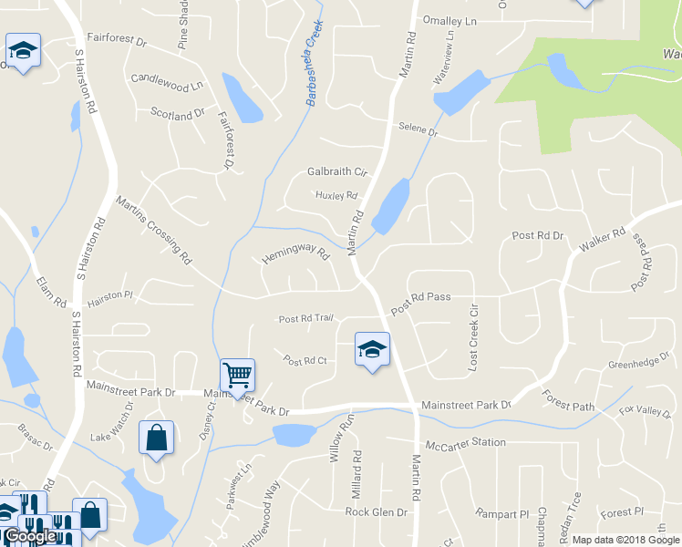 map of restaurants, bars, coffee shops, grocery stores, and more near 941 Hemingway Road in Stone Mountain