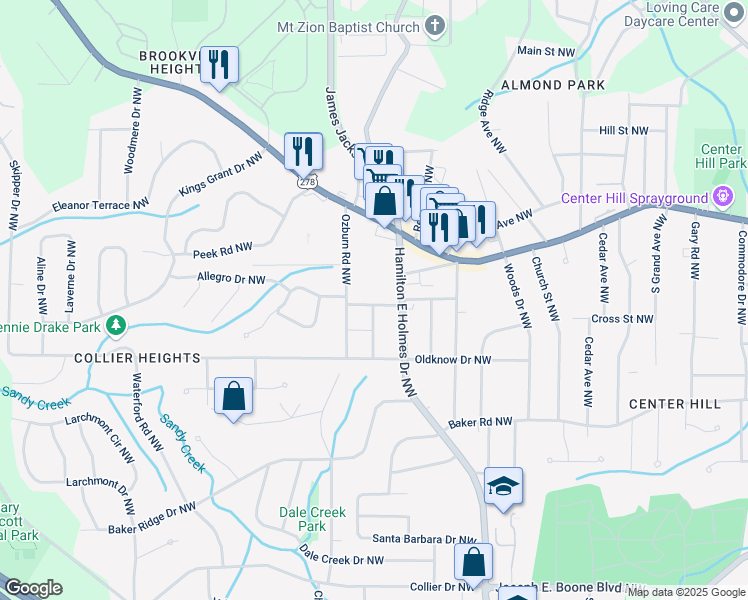 map of restaurants, bars, coffee shops, grocery stores, and more near 2663 Washington Street Northwest in Atlanta
