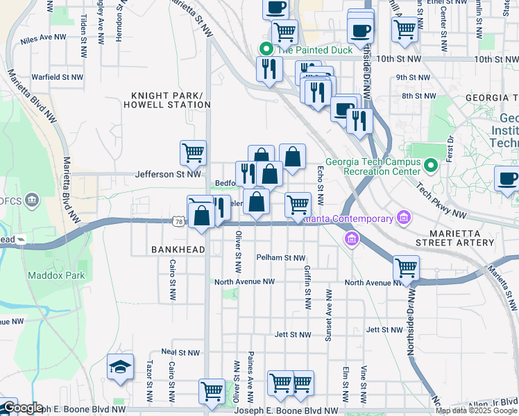 map of restaurants, bars, coffee shops, grocery stores, and more near 699 Paines Avenue Northwest in Atlanta