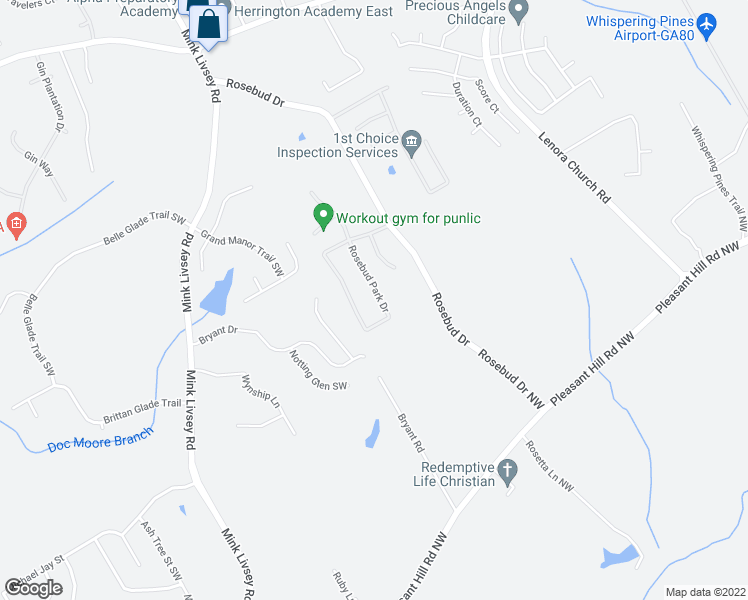 map of restaurants, bars, coffee shops, grocery stores, and more near 3902 Rosebud Park Drive in Snellville