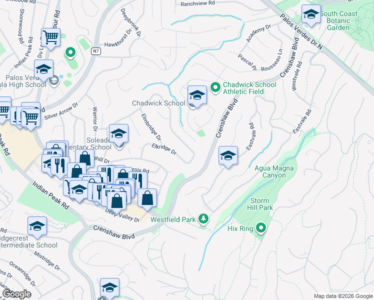 map of restaurants, bars, coffee shops, grocery stores, and more near 4630 Browndeer Lane in Rancho Palos Verdes