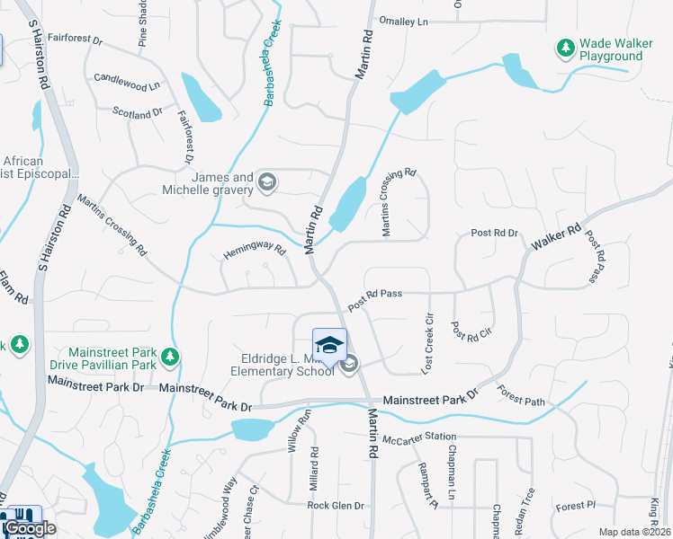 map of restaurants, bars, coffee shops, grocery stores, and more near 5157 Martins Crossing Road in Stone Mountain