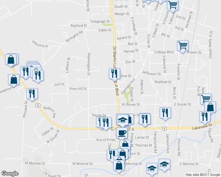 map of restaurants, bars, coffee shops, grocery stores, and more near Cemetery Street in Grenada