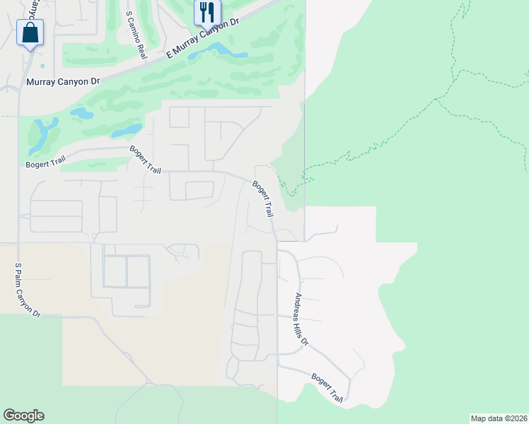 map of restaurants, bars, coffee shops, grocery stores, and more near 3223 Bogert Trail in Palm Springs
