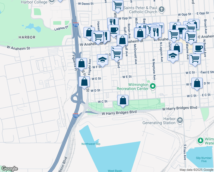 map of restaurants, bars, coffee shops, grocery stores, and more near 410 Hawaiian Avenue in Wilmington