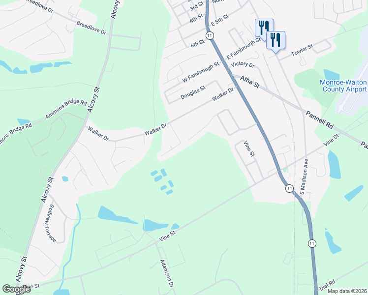 map of restaurants, bars, coffee shops, grocery stores, and more near 1337 Creek View Drive in Monroe