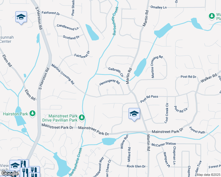 map of restaurants, bars, coffee shops, grocery stores, and more near 829 Longfellow Court in Stone Mountain
