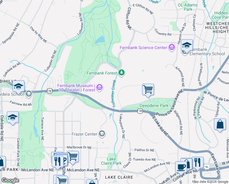 map of restaurants, bars, coffee shops, grocery stores, and more near 870 Barton Woods Road Northeast in Atlanta