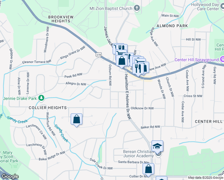 map of restaurants, bars, coffee shops, grocery stores, and more near 2693 Washington St NW in Atlanta