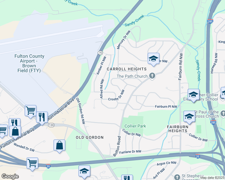map of restaurants, bars, coffee shops, grocery stores, and more near 3731 Adkins Road Northwest in Atlanta