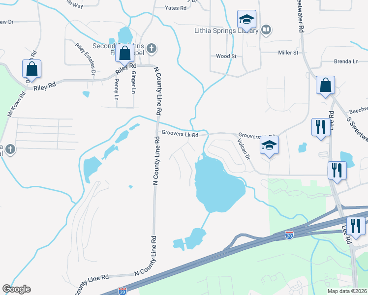 map of restaurants, bars, coffee shops, grocery stores, and more near 2794 Jordan Lane in Lithia Springs