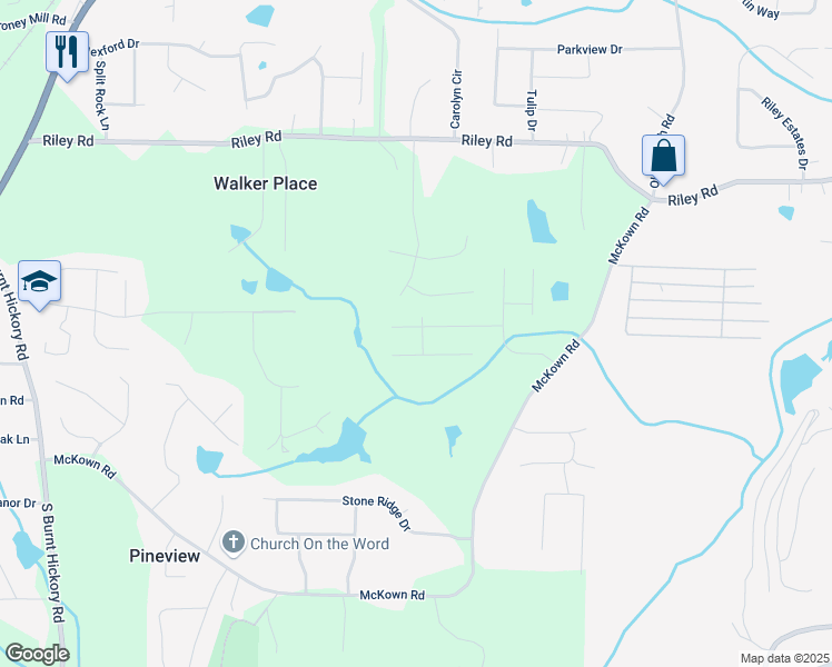map of restaurants, bars, coffee shops, grocery stores, and more near 3427 Saddleton Way in Douglasville
