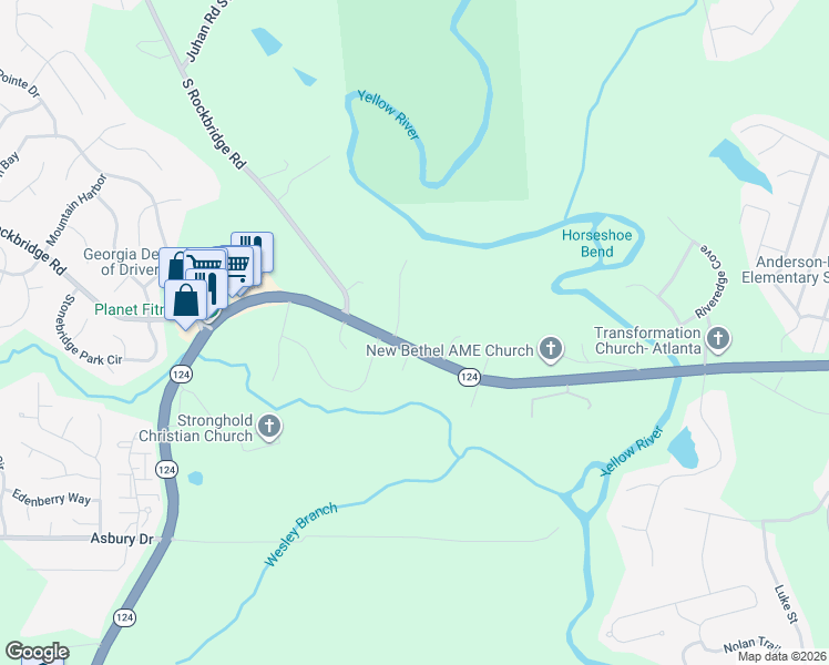 map of restaurants, bars, coffee shops, grocery stores, and more near 4000 Horseshoe Bend in Lithonia