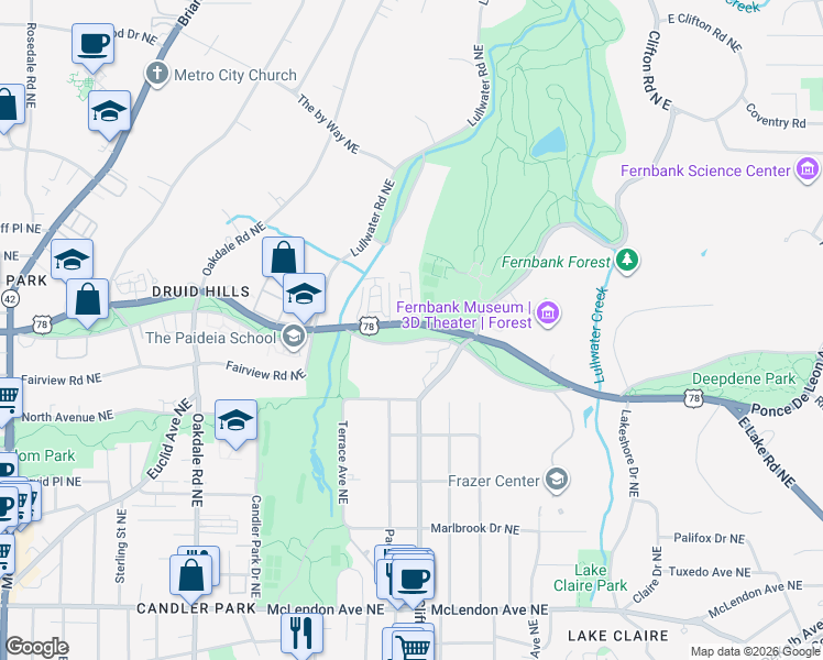 map of restaurants, bars, coffee shops, grocery stores, and more near in Atlanta