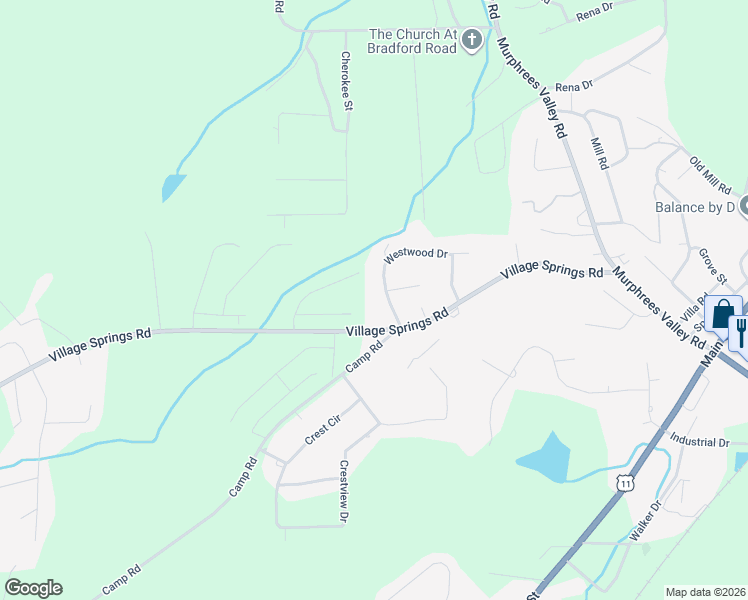 map of restaurants, bars, coffee shops, grocery stores, and more near 553 Westwood Drive in Springville