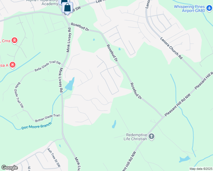 map of restaurants, bars, coffee shops, grocery stores, and more near 3667 Rosebud Park Drive in Snellville