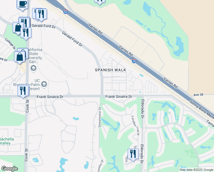 map of restaurants, bars, coffee shops, grocery stores, and more near 517 Via De La Paz in Palm Desert