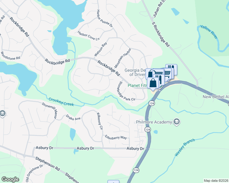 map of restaurants, bars, coffee shops, grocery stores, and more near 731 Stonebridge Park Cir in Lithonia