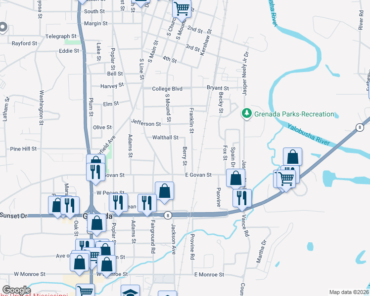 map of restaurants, bars, coffee shops, grocery stores, and more near 1074 Berry Street in Grenada
