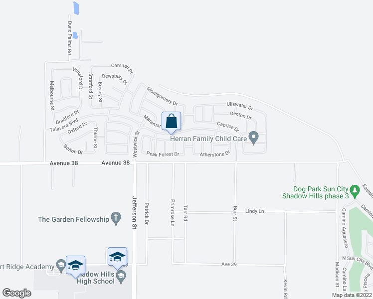 map of restaurants, bars, coffee shops, grocery stores, and more near 37874 Banbury Street in Indio