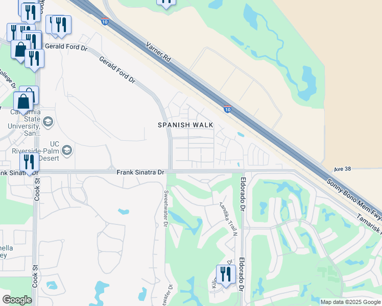 map of restaurants, bars, coffee shops, grocery stores, and more near 555 Via De La Paz in Palm Desert