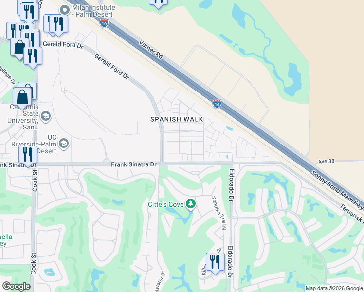 map of restaurants, bars, coffee shops, grocery stores, and more near 555 Via De La Paz in Palm Desert