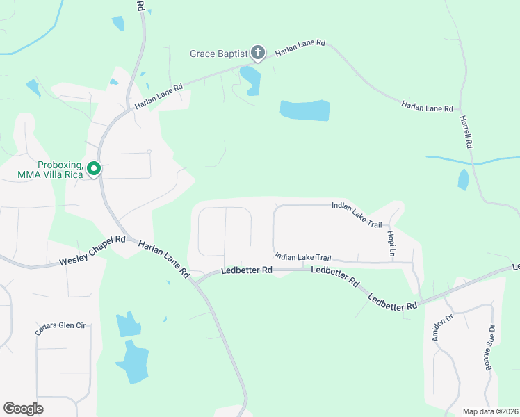 map of restaurants, bars, coffee shops, grocery stores, and more near 52 Clay Court in Villa Rica