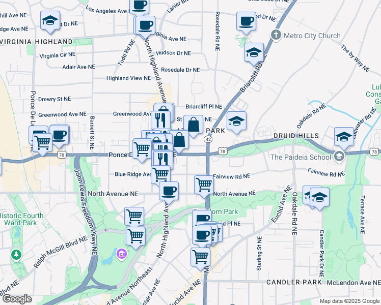 map of restaurants, bars, coffee shops, grocery stores, and more near in 