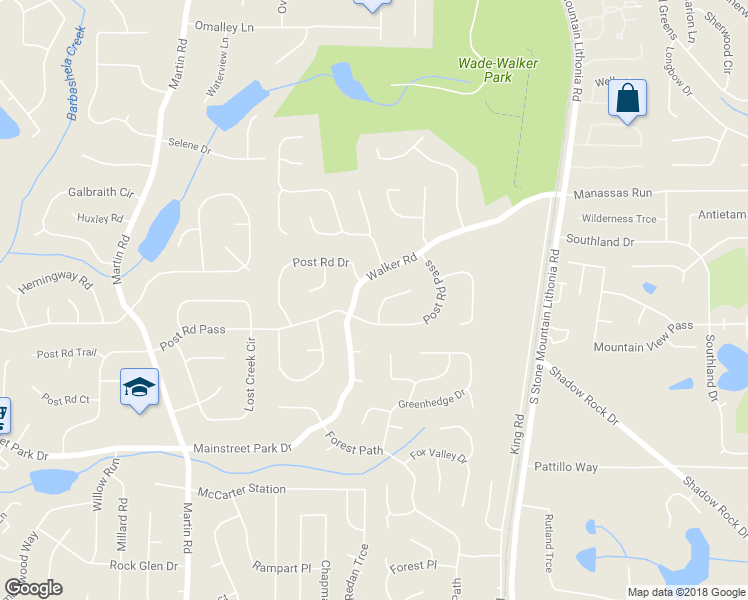 map of restaurants, bars, coffee shops, grocery stores, and more near 762 Post Road Lane in Stone Mountain