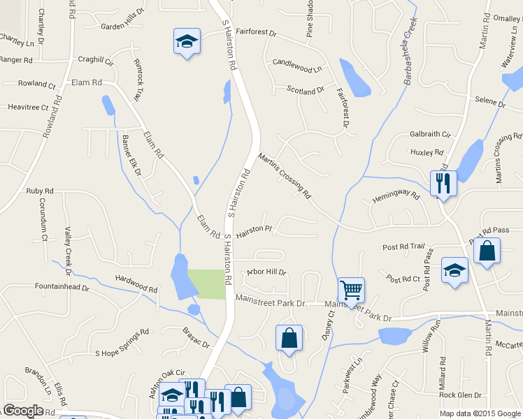 map of restaurants, bars, coffee shops, grocery stores, and more near 750 Hairston Terrace in Stone Mountain