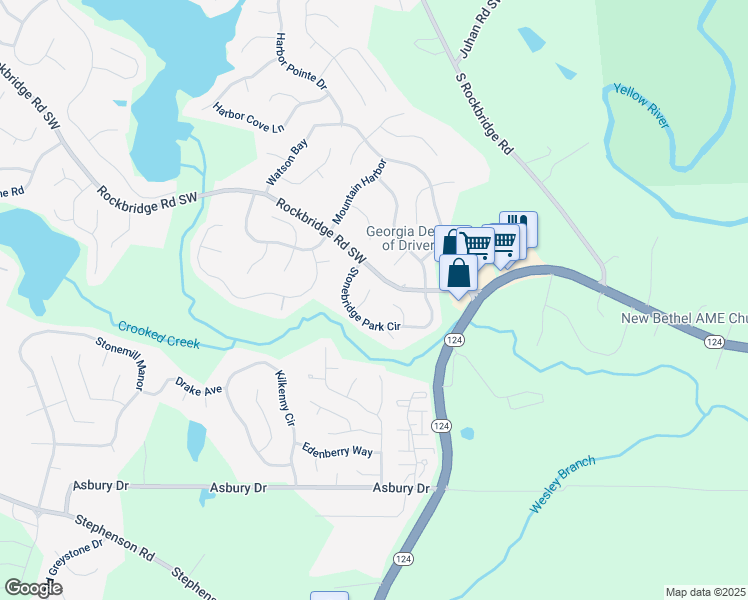 map of restaurants, bars, coffee shops, grocery stores, and more near 718 Stonebridge Terrace in Lithonia
