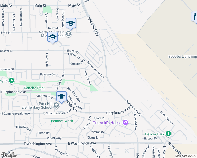map of restaurants, bars, coffee shops, grocery stores, and more near 1484 Genoa Lane in San Jacinto