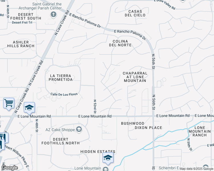 map of restaurants, bars, coffee shops, grocery stores, and more near 5302 East Forest Pleasant Place in Cave Creek