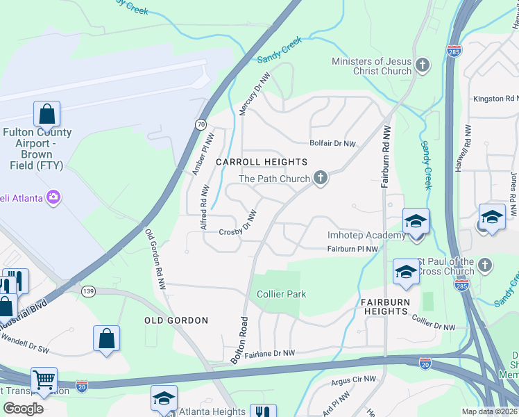 map of restaurants, bars, coffee shops, grocery stores, and more near 3812 Clovis Court Northwest in Atlanta