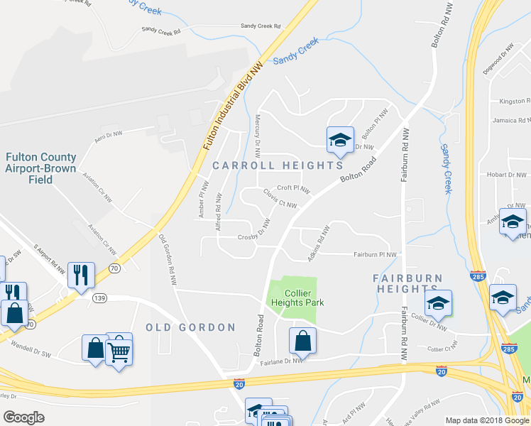 map of restaurants, bars, coffee shops, grocery stores, and more near 3812 Clovis Court Northwest in Atlanta