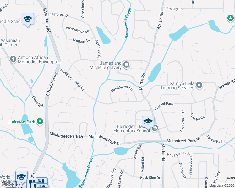 map of restaurants, bars, coffee shops, grocery stores, and more near 821 Mather Court in Stone Mountain