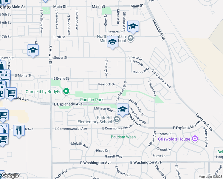map of restaurants, bars, coffee shops, grocery stores, and more near 1361 Lindsey Court in San Jacinto