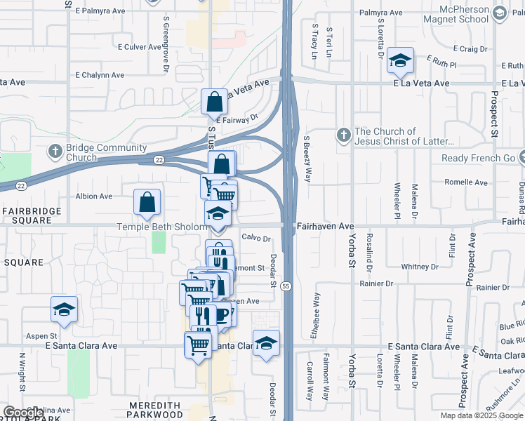 map of restaurants, bars, coffee shops, grocery stores, and more near 1949 East Stearns Avenue in Orange