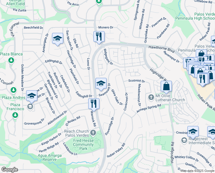 map of restaurants, bars, coffee shops, grocery stores, and more near 28525 Seamount Drive in Rancho Palos Verdes