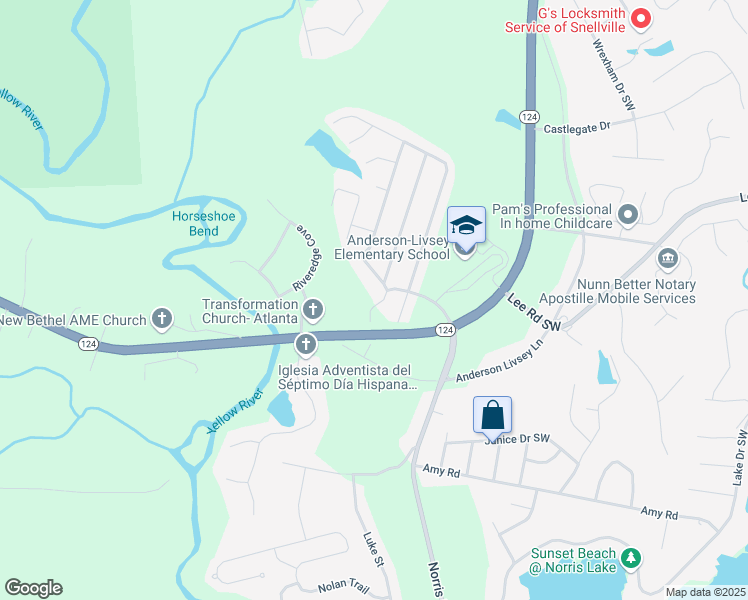 map of restaurants, bars, coffee shops, grocery stores, and more near 4269 Smoke Creek Parkway in Snellville