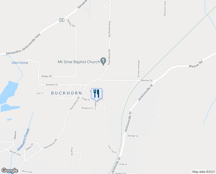 map of restaurants, bars, coffee shops, grocery stores, and more near 189 Agan Court in Weaver