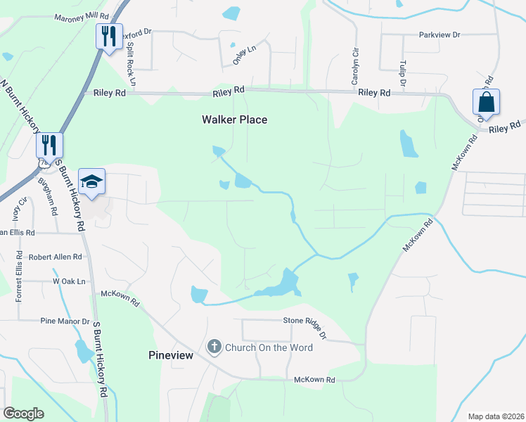 map of restaurants, bars, coffee shops, grocery stores, and more near 3660 Spivey Drive in Douglasville