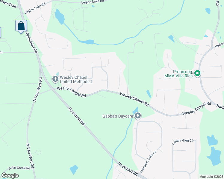 map of restaurants, bars, coffee shops, grocery stores, and more near 280 Wesley Chapel Road in Villa Rica