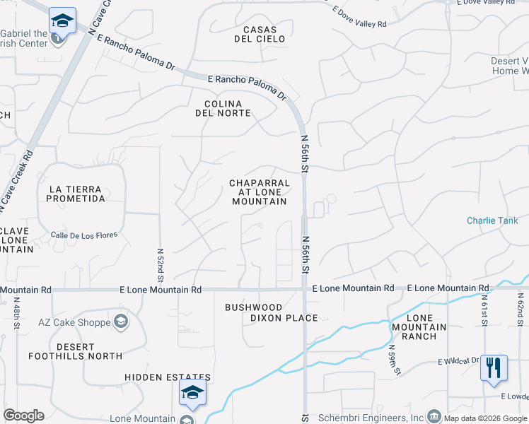 map of restaurants, bars, coffee shops, grocery stores, and more near 5425 East Calle Del Sol in Cave Creek
