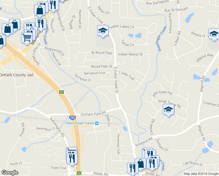 map of restaurants, bars, coffee shops, grocery stores, and more near 701 Durham Crossing in Stone Mountain